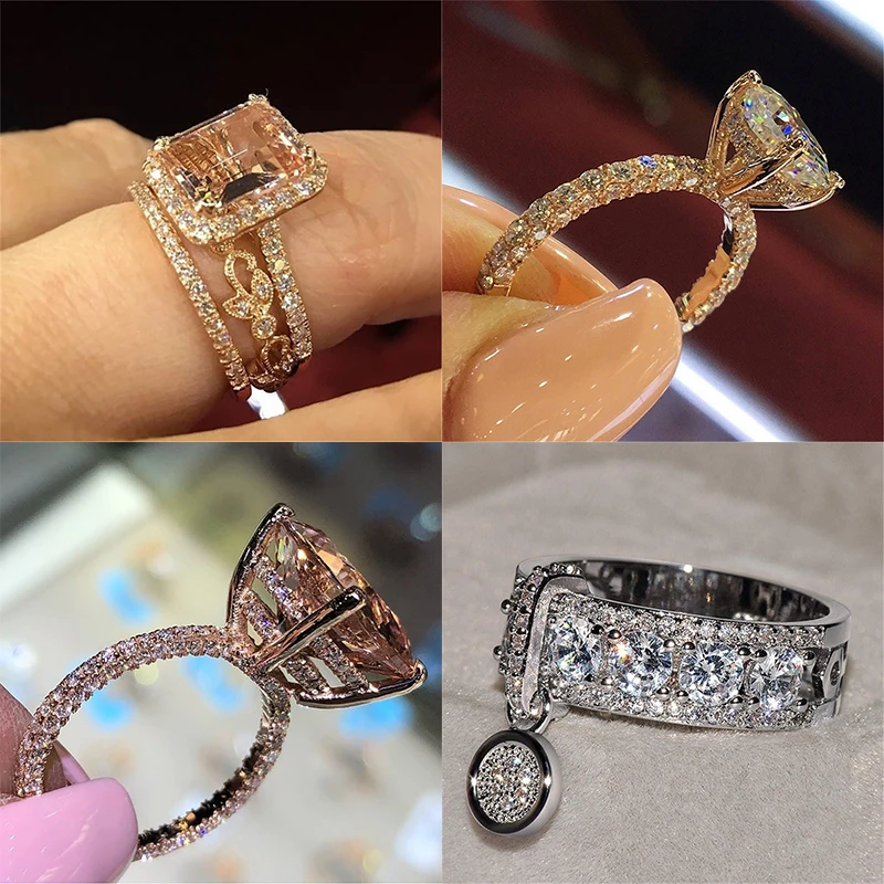 

Yobest Fashion Elegant Cubic Zirconia Rings Rose Gold Color Champagne Crystal Female Engagement Wedding Ring for Women Jewelry