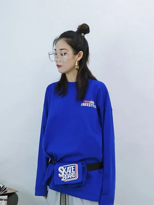 Чистый красный с длинными рукавами прилив Harajuku личности письма с талии свободные, средней длины футболки