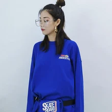 Чистый красный с длинными рукавами прилив Harajuku личности письма с талии свободные, средней длины футболки