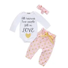 Комплект одежды из 3 предметов для новорожденных девочек, хлопковый бодик, штаны с длинными рукавами, повязка на голову, милый комплект одежды