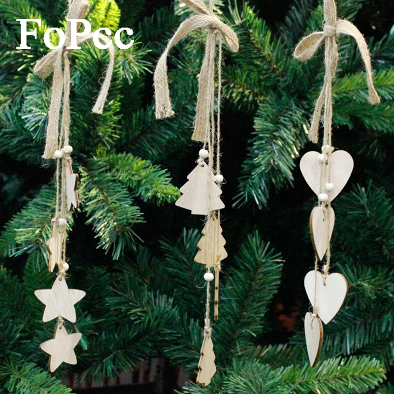 

2018 3PCS New Peach Heart Tree Five Pointed Star Cute Wooden Christmas Tree Pendant Ornament Decor Hanging Pendant Xmas Gift