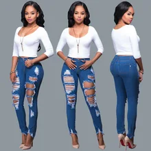 2018 Summer Skinny Jeans Women Stretch Tight Trousers Sexy Ripped High Waist jeans Push Up Hip plus size Pencil Pants Female plus size zip up stretch high rise jeans
