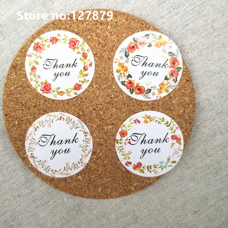 

120pcs 3.5cm Circular Thank You Seal Sticker Self-adhesive for DIY Cake Packaging Handmade Product Paper Label Flowers Sticker