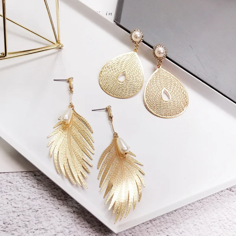 

2019 Fashion Dangle Drop Acrylic Pearl Long Earrings For Women's Korean Bohemian Boho Gold Color Hanging Jewelry Earings Female