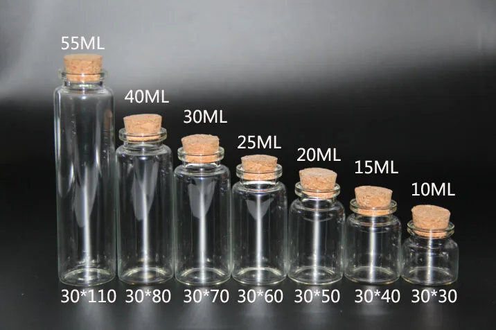 

50pcs Glass Bottles with Cork Crafts Bottles Jars Weding Gift 10ml 15ml 20ml 25ml 30ml 40ml 55ml Empty Jars Containers Bottles
