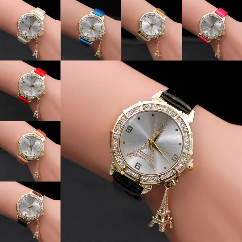 

Splendid Fashion Watches Women Eiffel Tower Pendant Watch Ladies Rhinestone Dress Quartz-Watch Wrist Watch Women Relogio Gift