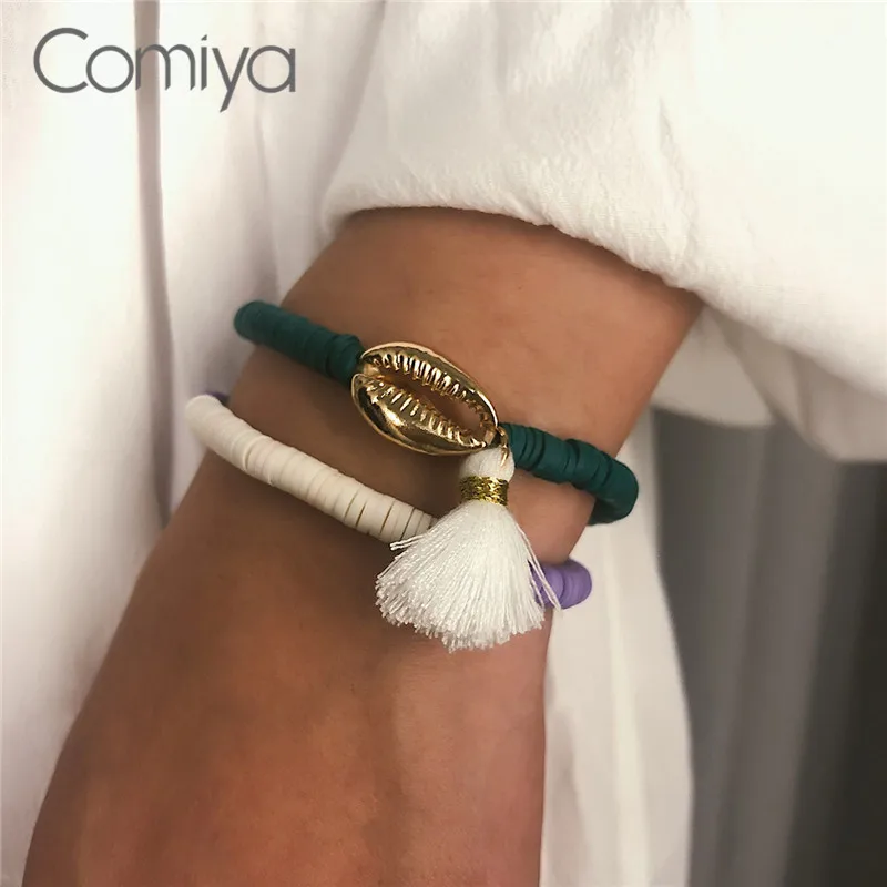 

Comiya Bangles Set For Women Zinc Alloy Tassels Charms Fashion Double Layers Bracelet Korean Pulseira Shell Feminina Jewelry
