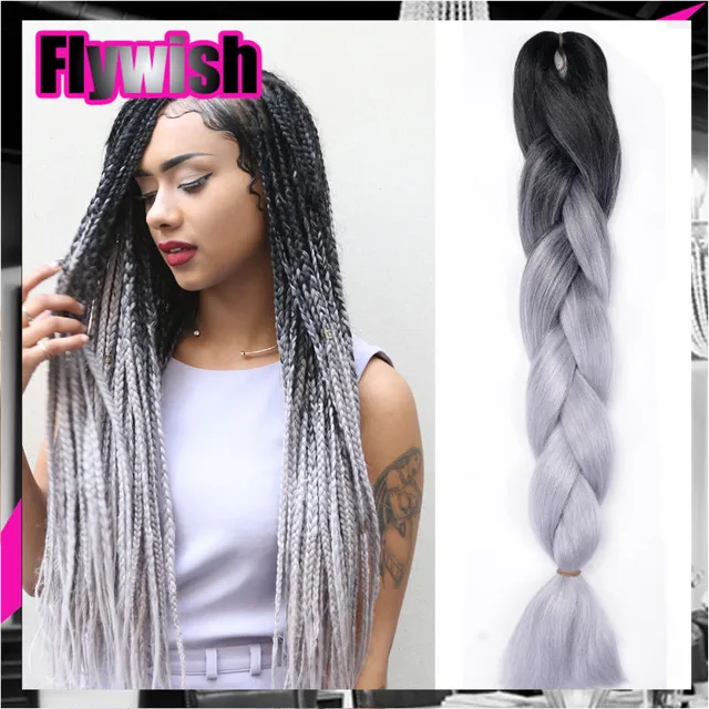 Jumbo Braid Hair Extensions Kanekalon Colors Ombre Black Grey Jumbo Braid Hair Extensions Kanekalon Colors Ombre Black Grey 24inch 100g