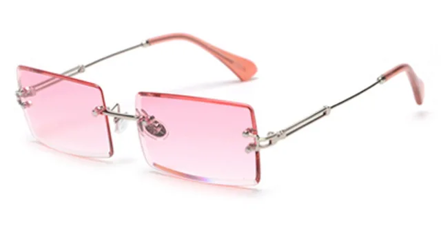 Маленькие прямоугольные солнцезащитные очки для женщин без оправы Квадратные Солнцезащитные очки для женщин Летний стиль женские uv400 зеленый коричневый - Цвет: clear pink C13