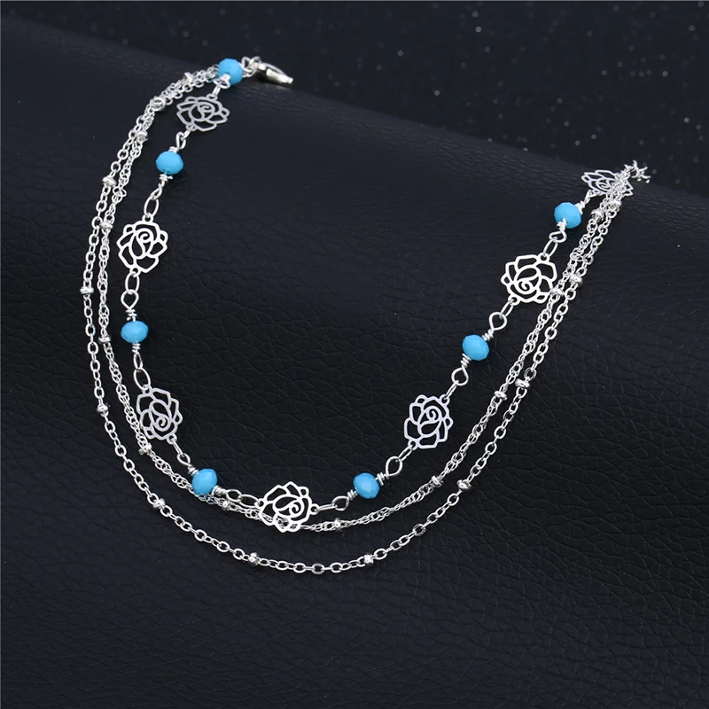 Модный корейский стиль украшения подарок Для женщин цветок ножной браслет серебро 925 пробы звено цепи лодыжке браслет SB095