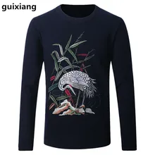 2017 Spring and Autumn men sweater leisure knit white crane pattern color Men’s fashion wool sweaters large size M-4XL