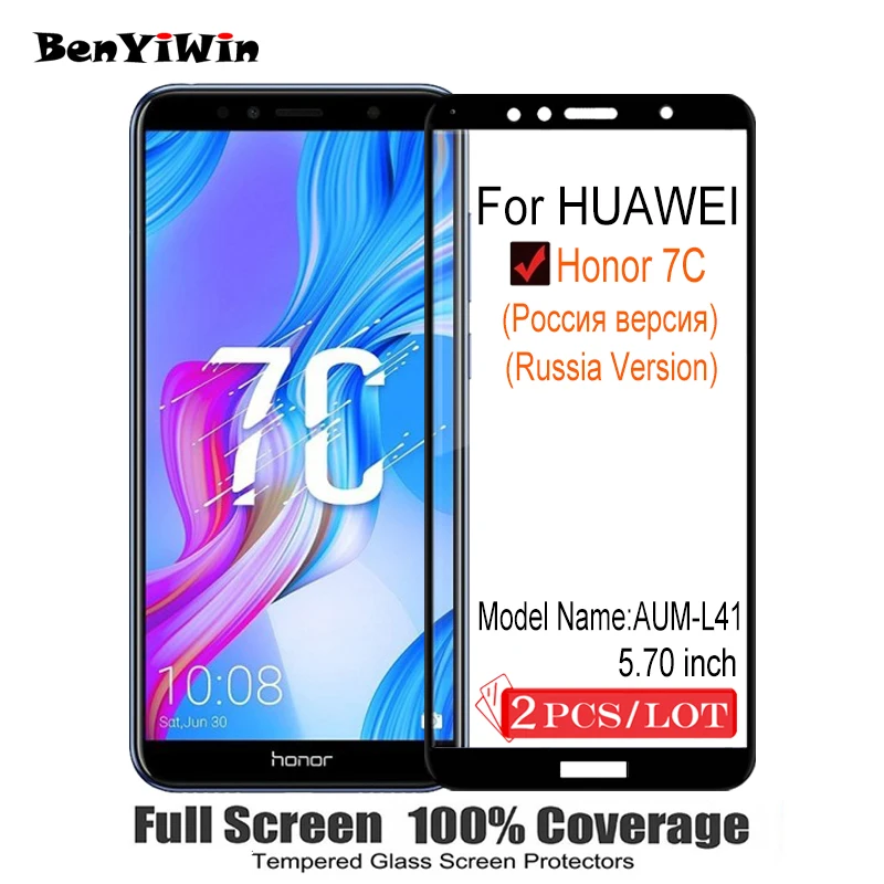2 шт. 100% оригинальное закаленное стекло с полным покрытием для Huawei Honor 7C RU Защитная