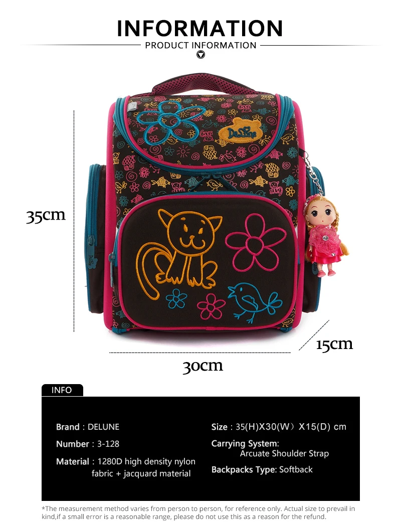 Delune, школьные сумки с вышитыми рисунками для девочек и мальчиков, рюкзаки с рисунком кота, детский ортопедический рюкзак для начальной