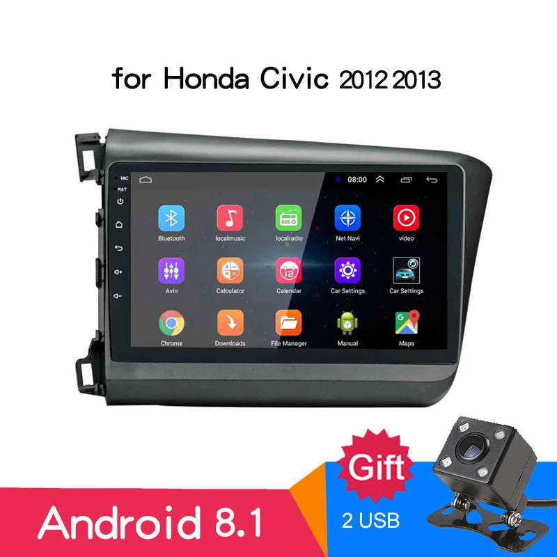 

2 din Android 8.1 2G+16G Car Radio Stereo 9" Touch Screen 1024x600 GPS Bluetooth wifi USB AM/FM Player for Honda Civic 2012-2013