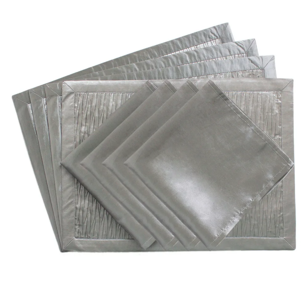 

Set of 4pcs Pleat Design Silver Color placemat with 4pcs table napkin Christmas table set 13"x 18"/18"x18" GIFT SET