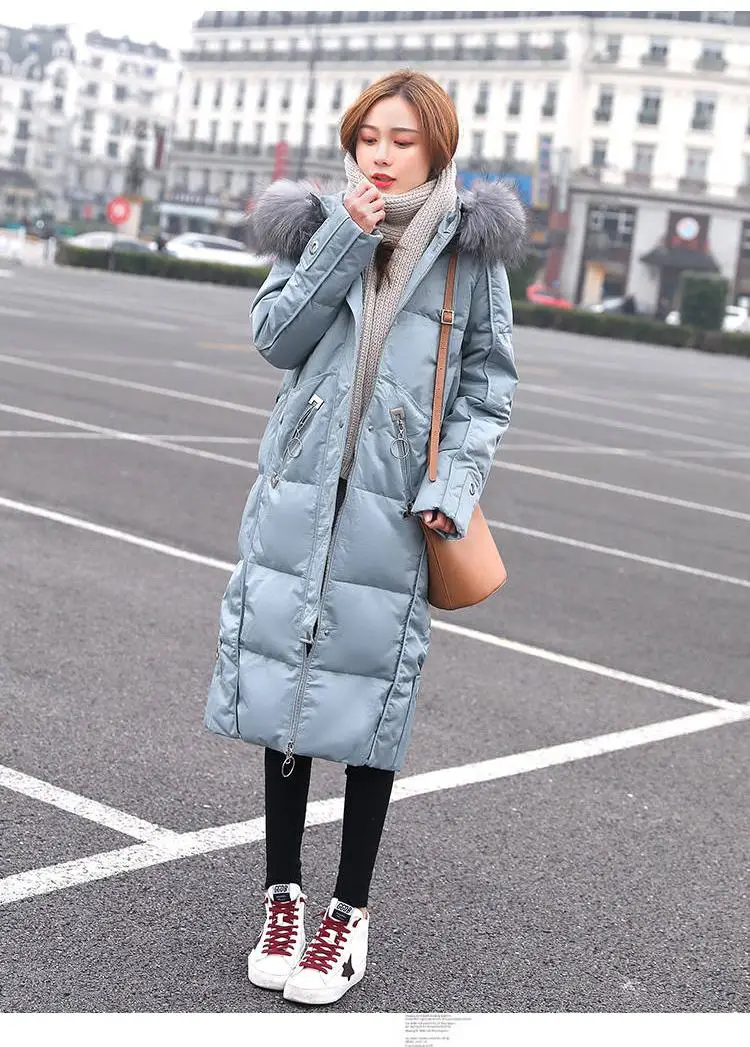 Women Winter Large Real Natural Fur White Duck Down Long Jacket Female Thicken Warm Jacket Overcoat Oversize Parka M28