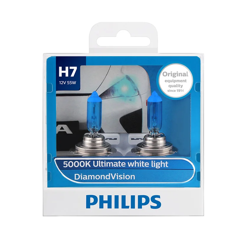 Оригинальный Philips H7 12V 55W PX26d Diamond Vision 5000K супер белый светильник галогенные лампы