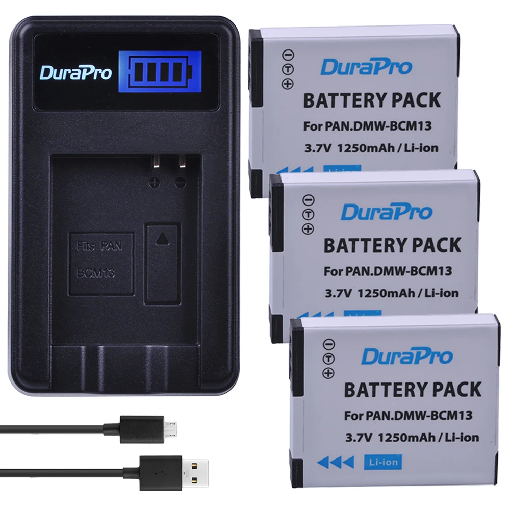 

DuraPro 3pc DMW-BCM13 DMW BCM13 Battery+LCD USB Charger for Panasonic Lumix ZS27,ZS30,ZS35,DMC-ZS40/ZS50,FT5,LZ40,TZ41,TZ55