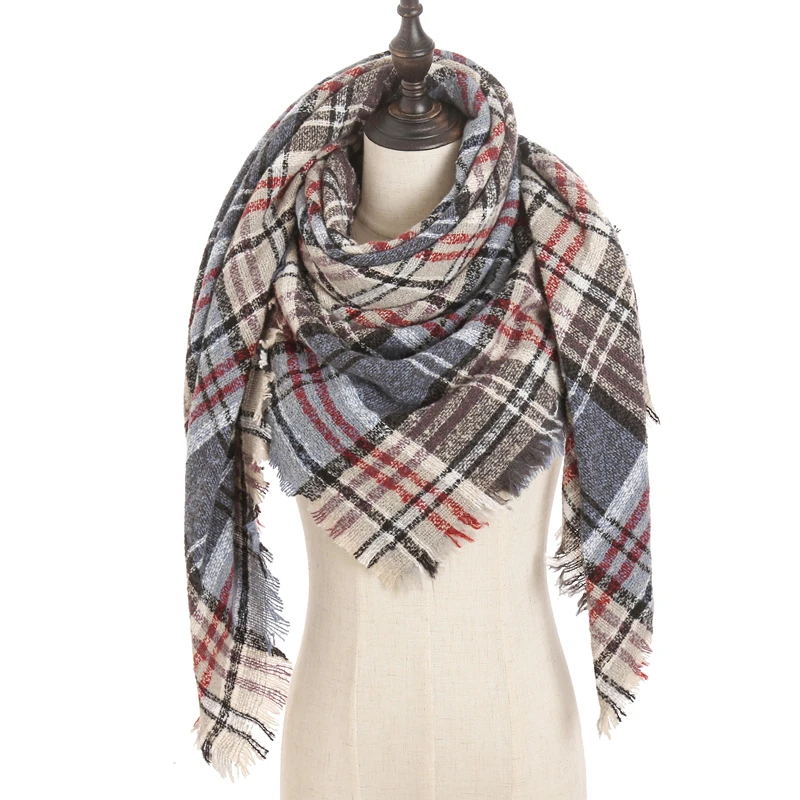 

Brand Designer Women Cashmere Scarf Triangle Winter Scarves Lady Shawls and Wraps Knit Blanket Neck Striped Foulard 2019 New