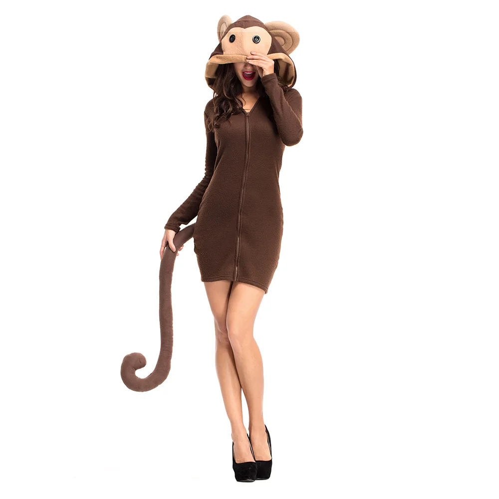

Halloween Adult Monkey Costume Hoodie for Girls Women Sexy Cute Slim Long Sweatshirt Thicken Cosplay Animal Clothes Carnival