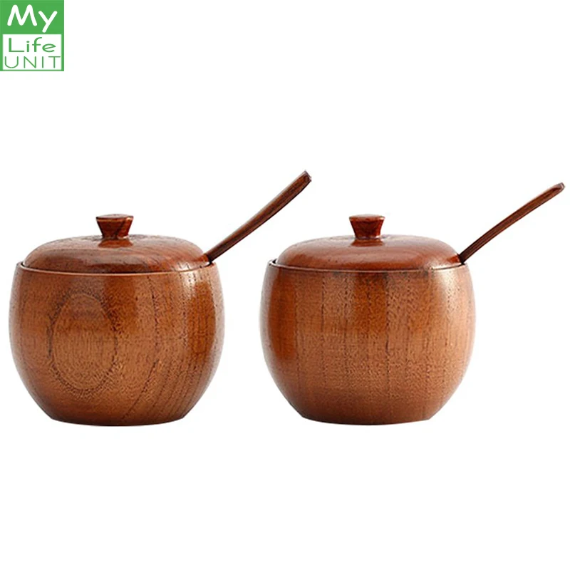 

MyLifeUNIT Natural Wooden Salt box Condiment Seasoning Storage Container Spice Box with Spoon