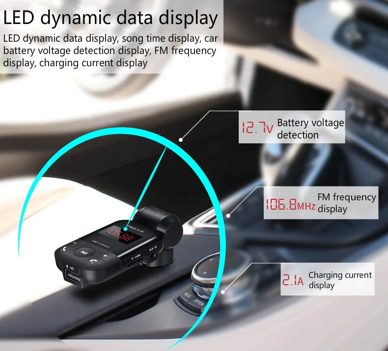 Car MP3 Bluetooth Player Mobile Phone Charger Car Music Hands-free Phone FM Transmitter Car Charger for iPhone Samsung Xiaomi
