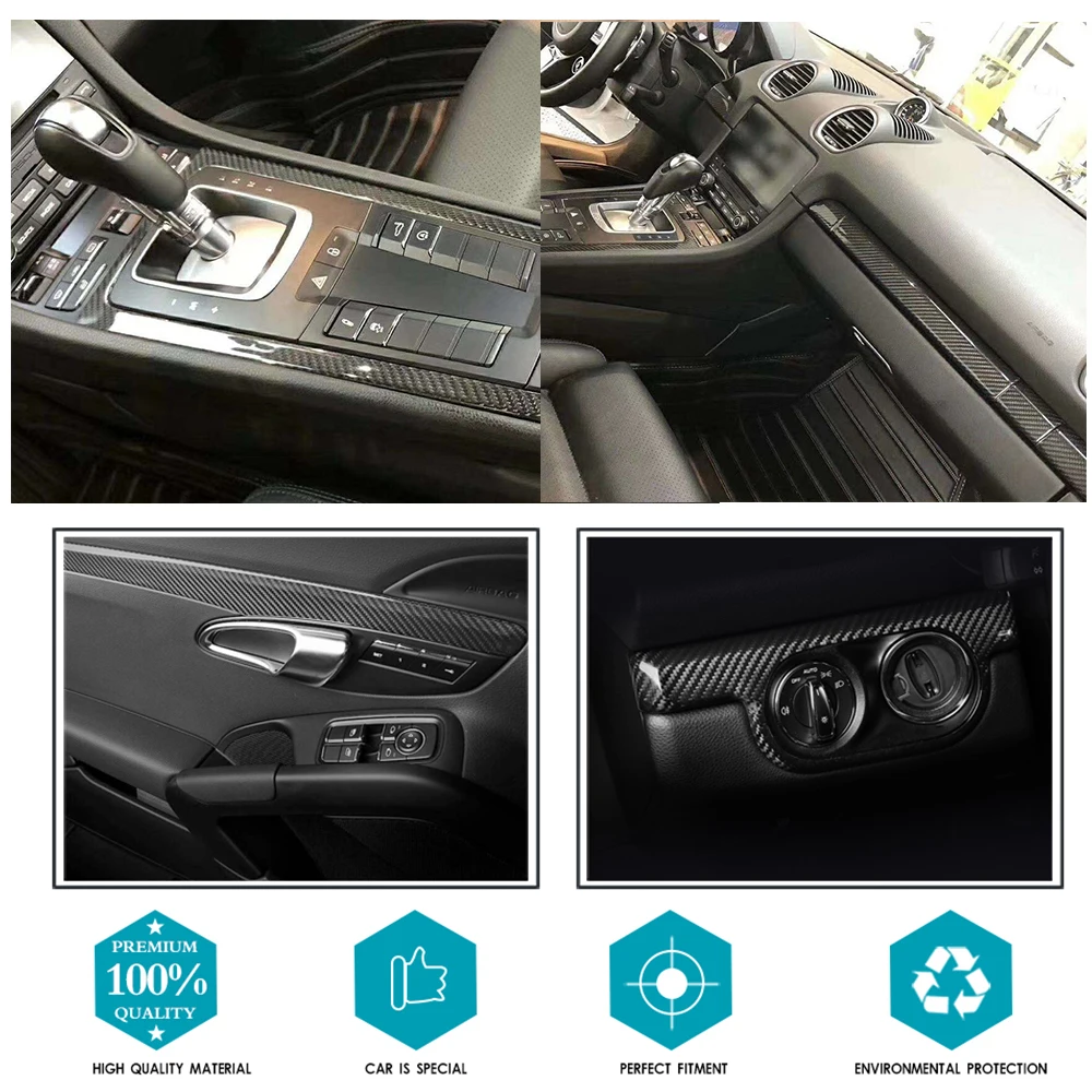 Для Porsche Cayenne углеродное волокно внутренняя отделка центральной консоли дверная ручка Отделка приборной панели 9 шт