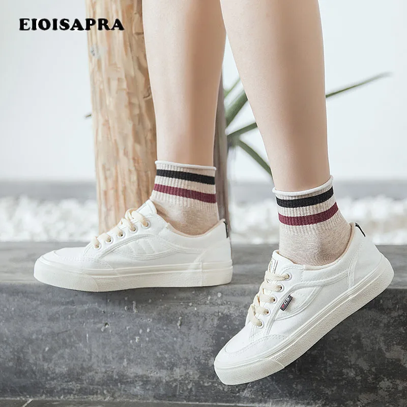 [Eioisapra] Лоскутная Полосатый комфорт носки рот 7 цветов хип-хоп хлопковые носки Для женщин Мода ретро Дышащие Короткие носки