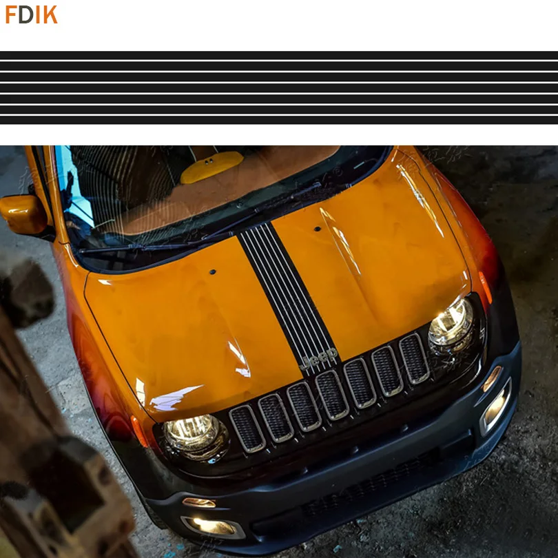 

Sport Styling Front Head Hood Engine Black with White Stripe Line Graphics Vinyl Decals Sticker For Jeep Renegade 2014-2018 2019