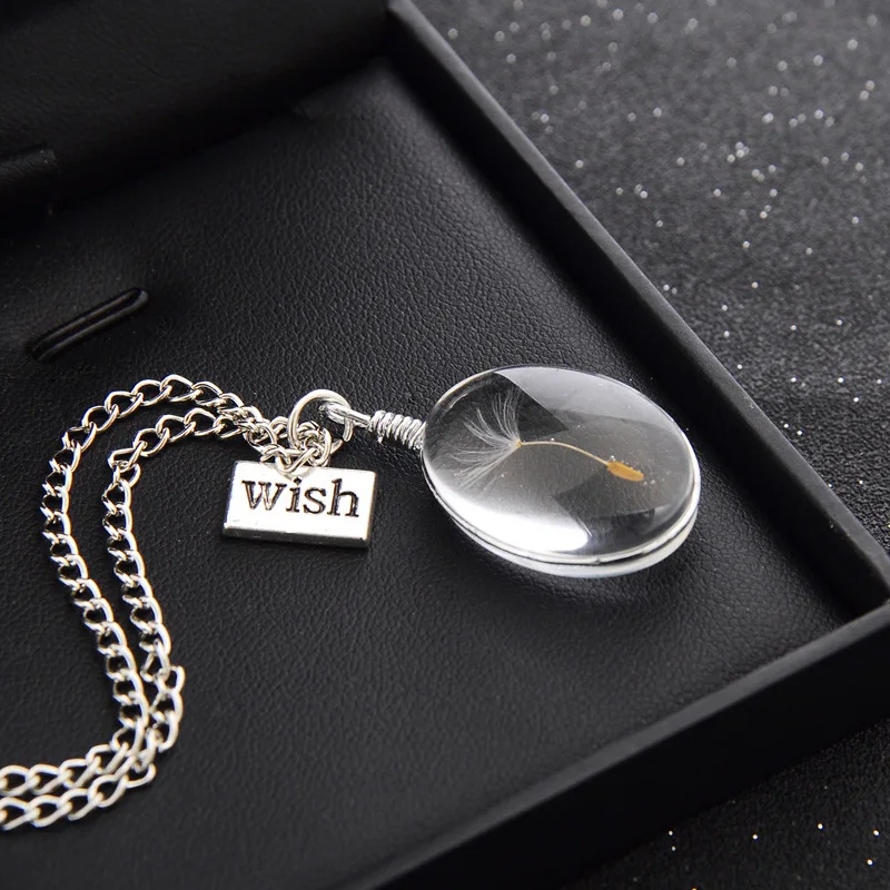 

Custom Handmade Natural Trade Dandelion Chain Double-time Glass Ball Item Dried Flowers Wish Pendant Necklace