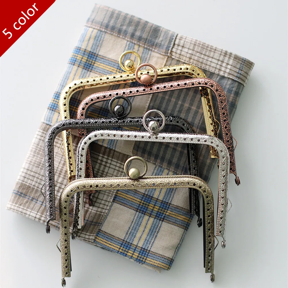 

11/13 cm Circle buckle beads Vintage Metal Purse Frame Embossing Bronze Metal Purse Frame with Kiss Lock Handle Clutch Clasp