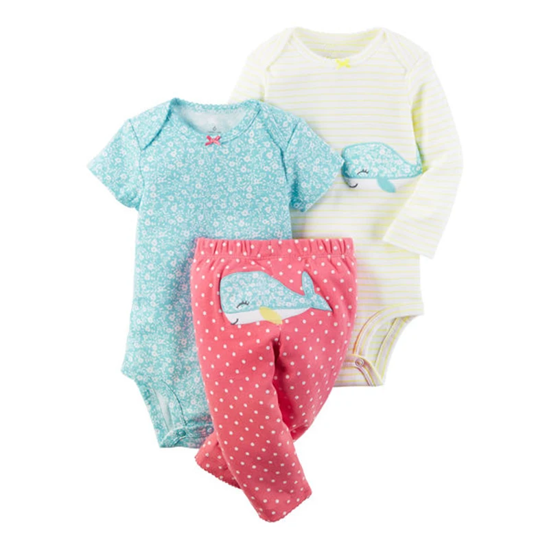 2018 Worsted Animal New Real Boys Suits Baby Clothing 3-pieces Newborn Girl Set Short Sleeve O-neck Children 100% Cotton Sets