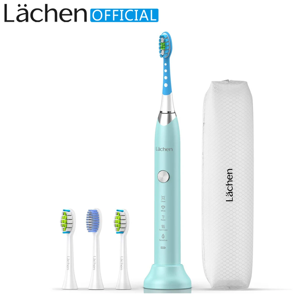 

Lachen T7B Sonic Whitening Electric Toothbrush Sonic toothbrush with 4 brush heads and timer 5 modes USB charging