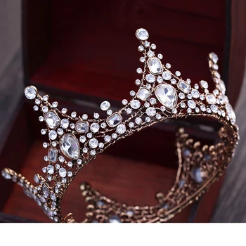 

Vintage Full Crystal Big King Queen Tiara Luxury Crown Bridal Wedding Jewelry Rhinestone Tiaras Dress Hair Accessories 2018 New