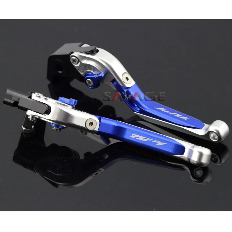 

For YAMAHA YZFR1 YZF-R1 2004-2008 05 06 07 Blue+Silver Motorcycle Adjustable Folding Extendable Brake Clutch Lever Logo YZF R1