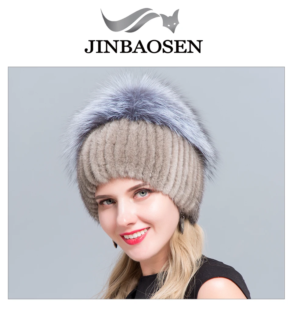 JINBAOSEN, женская зимняя шапка из меха норки, натуральный мех серебристой лисы, Теплая Лыжная шапка из натурального меха, вязаная меховая шапка, брендовая, модная, русский стиль