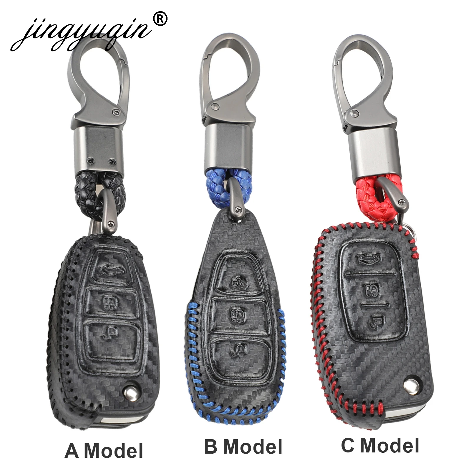 

Carbon Car Styling Leather key Ring Cover Case Holder For Ford Focus 2 3 4 MK2 MK3 MK4 Kuga Edge Mondeo Fusion Ecosport Fiesta