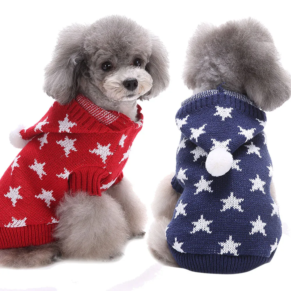 Christmas Stars Print Pet Dog Puppy High Collar Warm Clothes Outwear