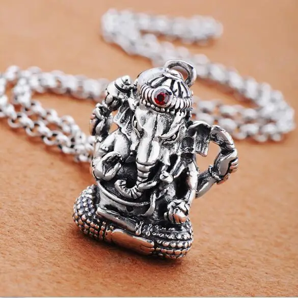 Handmade 100% 925 Silver Ganesh Buddha Pendant Necklace Silver Ganesa Wealth Buddha Necklace Elephant Buddha Amulet Necklace