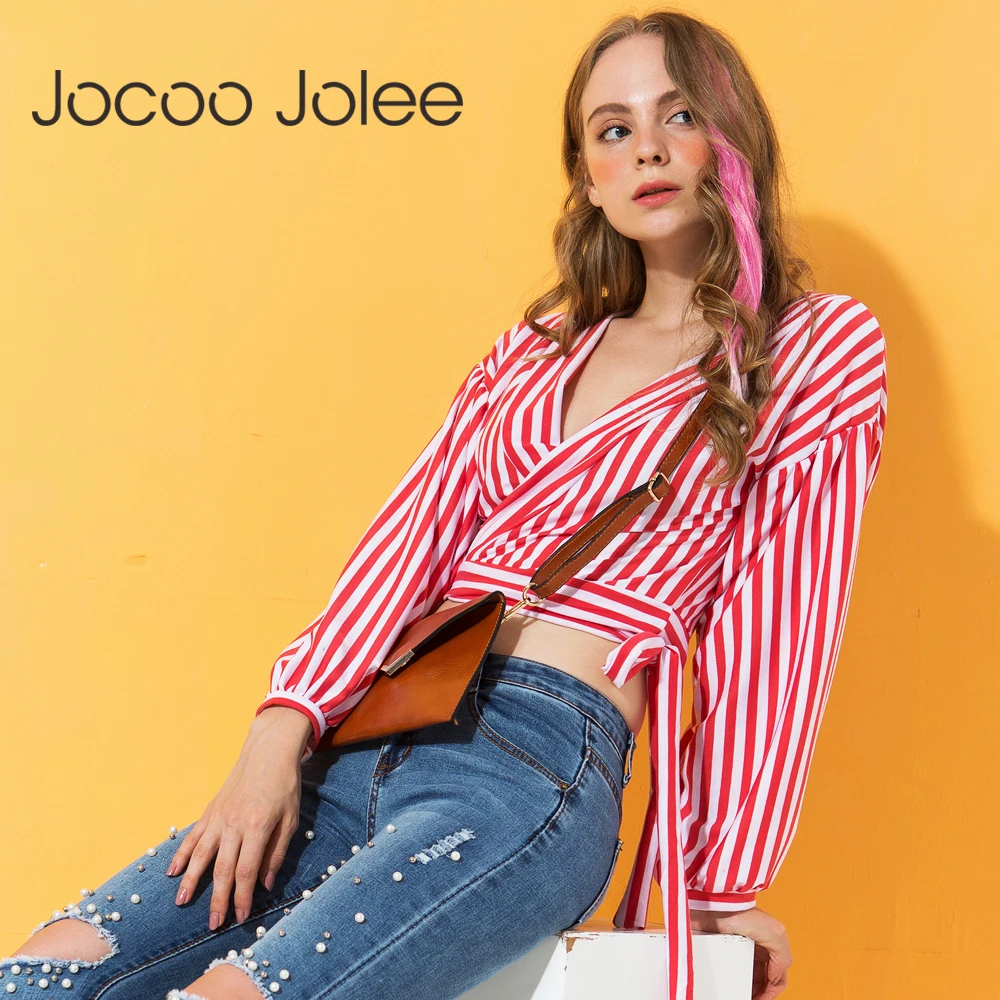 Женская Повседневная полосатая блузка Jocoo Jolee сексуальная короткая с длинным