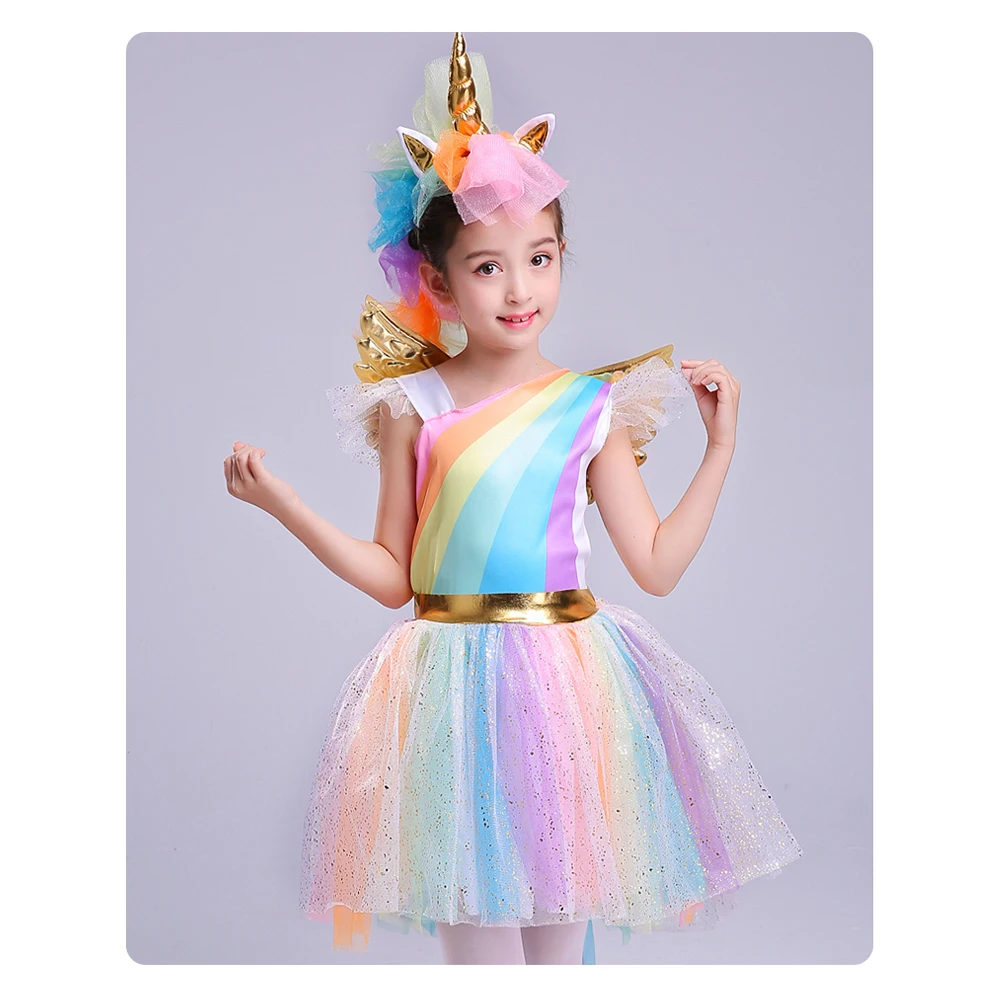 Вечерние ное платье для девочек с единорогом, радугой и повязкой на голову, костюм для Хэллоуина и Рождества, детский костюм 2019, летнее