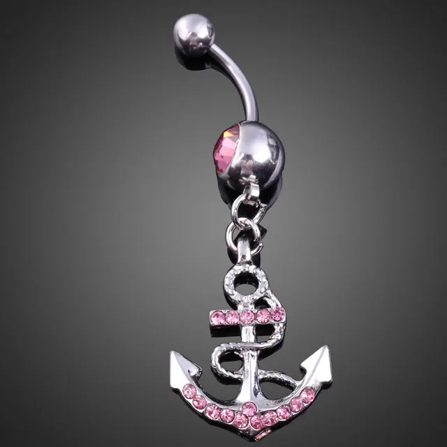 Fashion Women Navel Piercing Nautical Stainless Steel Anchor Rhinestone