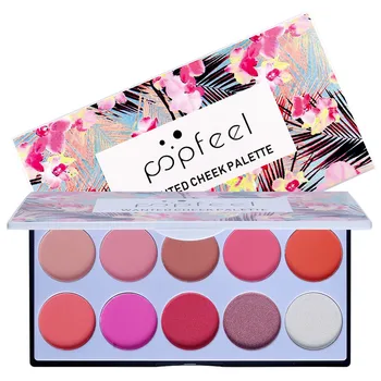 

POPFEEL 10 Color Blush Palette The Rouge Tray Brighten Orange Pink Naturally Delicate Gentle Face Cream Blush Contour Makeup Set
