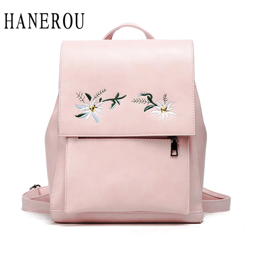 Embroidery Flowers Backpack Women Bag Fashion School Bags For Teenager Girls High Quality PU Leather Backpack