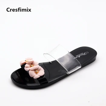 

Cresfimix women cute transparent sexy summer slippers lady casual black beach sandals female soft and comfortable slippers