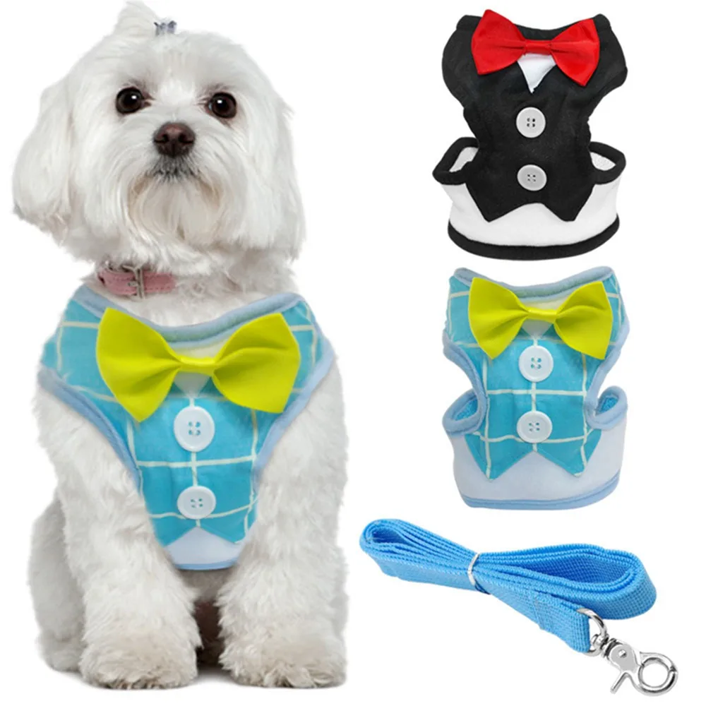 Soft Mesh Dog Harness and Lead Gentleman Tuxedo Suit for Puppy Yorkie