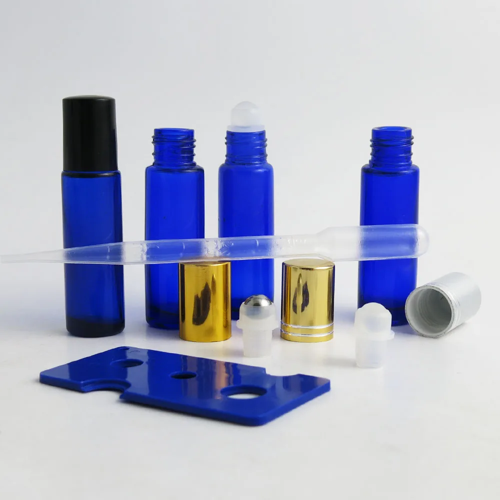 24pcs x 10ml Travel Portable Perfume Roller Bottles Essential Oil Empty Blue Bottles Roll On Sample 1