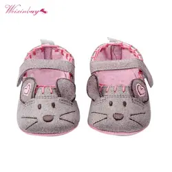 Weixinbuy/хлопок серый розовый мультфильм Мышь мягкие с узором затенение мягкой подошвой Обувь для малышей детская обувь