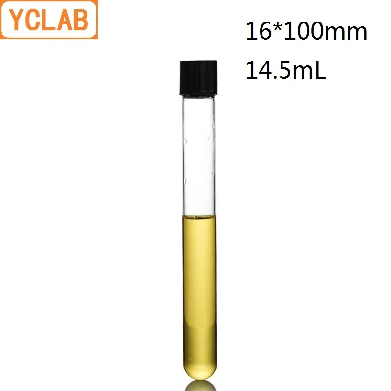

YCLAB 16*100mm Test Tube 14.5mL Screw Mouth with Black PF Cap Borosilicate 3.3 Glass High Temperature Resistance