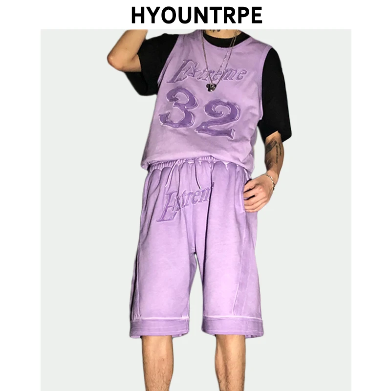 

2 Pieces Sets Men Fashion Summer Letter Embroidery Sleeveless Vest Tracksuit And Drawstring Elastic Waist Short Pant Hip Hop Set